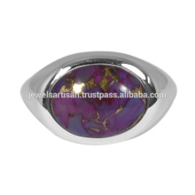 Púrpura de cobre turquesa de piedras preciosas 925 anillo de plata sólida